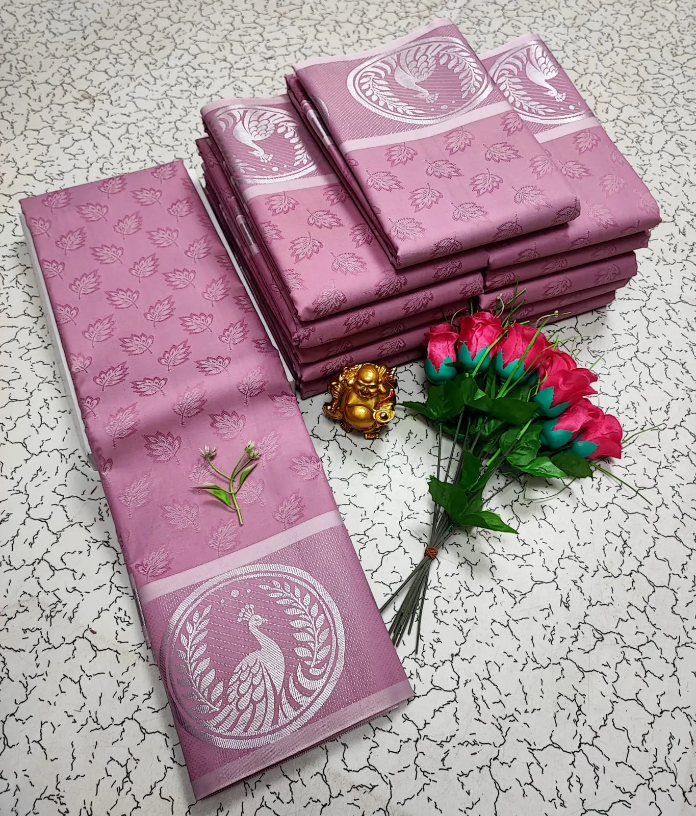 Onion Pink with Pale Pink Border Silver Zari Soft Silk Saree